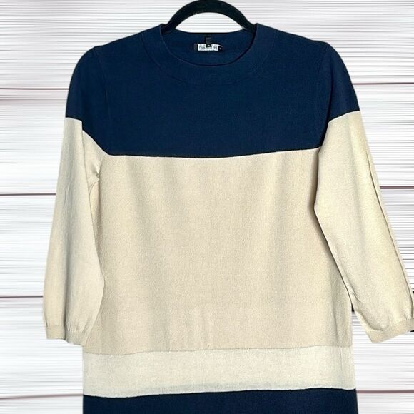 Lafayette 148 New York Sweater Shift Dress Colorblock Striped Viscose Cotton S - Picture 3 of 11